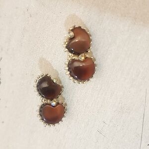 Vintage Elegant Brown Clip Earrings With Markings